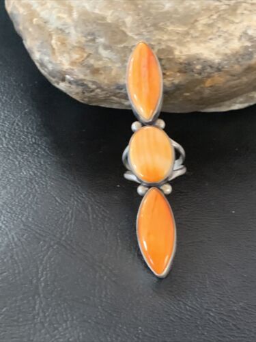 Navajo Orange Spiny Oyster Ring | Authentic Native American Sterling Silver | Multi-Stone | Sz 5.5 | 11657