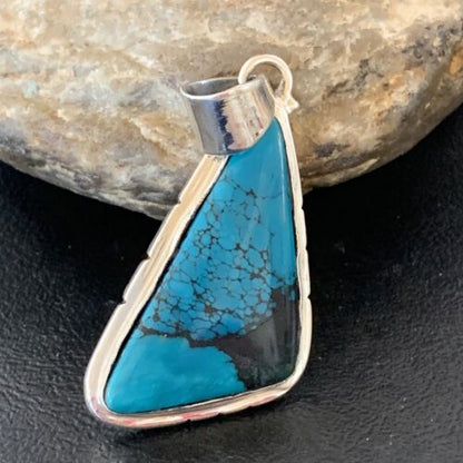 Navajo Spiderweb Turquoise Pendant | Sterling Silver | 2" | Authentic Native American Handmade | 10754