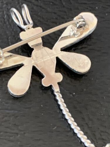 Turquoise & Mother of Pearl Inlay Dragonfly Necklace Pin Pendant | Zuni Sterling Silver | Native American Handmade | 12324