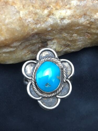 Southwestern Blue Turquoise Navajo Ring | Sterling Silver | Sz 6 | Authentic Native American Handmade | 4407