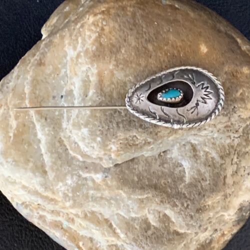 Old Pawn Navajo Hair Pin | Sterling Silver Blue Turquoise | 2.5" | Authentic Native American Handmade | 13729