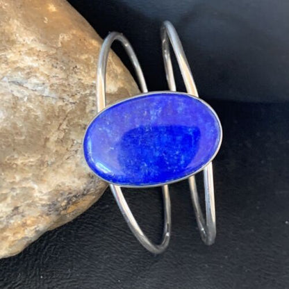 Minimalist Women's Blue Lapis Lazuli Cuff Wire Bracelet | Sterling Silver | 12871