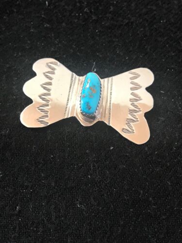 Kingman Turquoise Pin | Navajo Sterling Silver | Authentic Native American | 8666