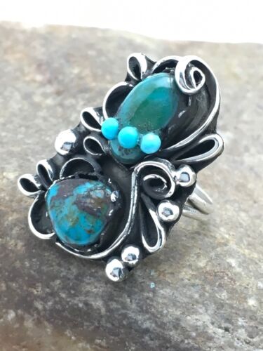 Navajo Multi-Stone Turquoise Ring | Sterling Silver | Sz 8.75 | Native American Handmade | 3182