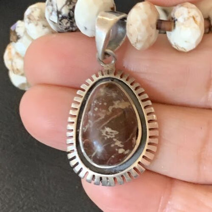 Navajo Native American Wild Horse Turquoise Pendant Necklace | Sterling Silver | 12387