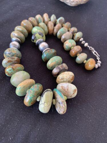 Navajo Pearl Sterling Silver Graduated Natural Green Turquoise Necklace | Authentic Native American | 23" | 00729