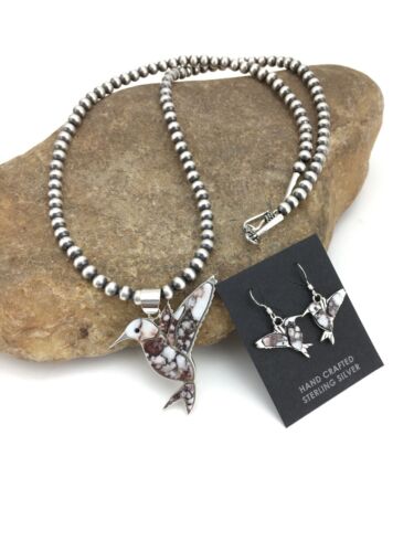 Navajo Sterling Silver Hummingbird Pendant & Earring Set | Wild Horse Turquoise | Authentic Native American Handmade | 1110