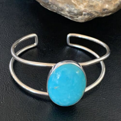 Minimalist Women's Blue Kingman Turquoise Cuff Bracelet | Sterling Silver | 12870