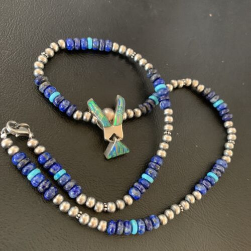 Navajo Men's Pendant | Blue Lapis Turquoise Opal Inlay | Sterling Silver Necklace | 22" | 13357