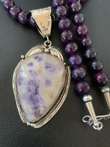 Navajo Purple Sugilite & Amethyst Pendant Necklace | Sterling Silver | Authentic Native American Handmade | 1756