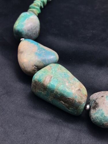 Navajo Chunky Green Nugget Turquoise Necklace | Sterling Silver | 23" | Authentic Native American Handmade | 3215