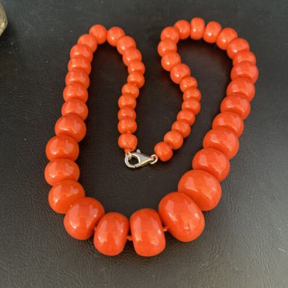Navajo Graduated Bamboo Coral Strand Necklace | Sterling Silver | Authentic Native American | 22" | 13523