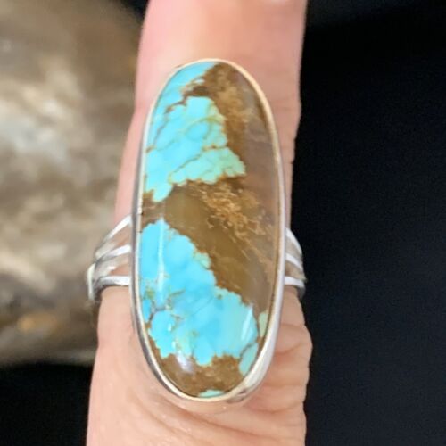 Native American Blue #8 Turquoise Navajo Ring | Sterling Silver | Sz 6.5 | 14032