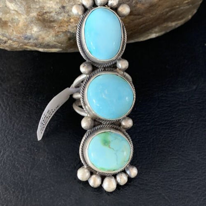 Navajo Blue Sonoran Gold Turquoise Multi-Stone Ring | Authentic Native American Sterling Silver | Sz 7 | 14064