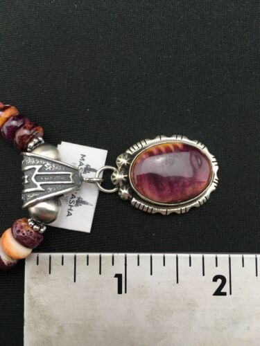 Navajo Purple Spiny Oyster Bead Necklace | Sterling Silver | Authentic Native American Handmade | 4583