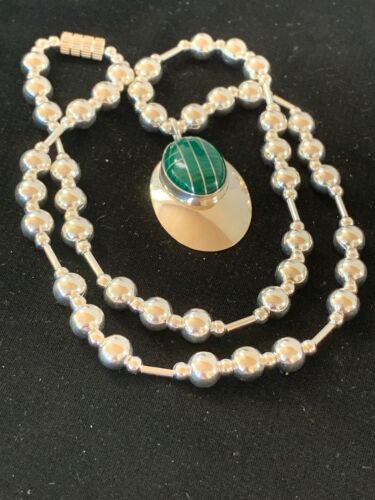 Navajo Green Malachite Pendant Necklace | Sterling Silver | Authentic Native American Handmade | 3179