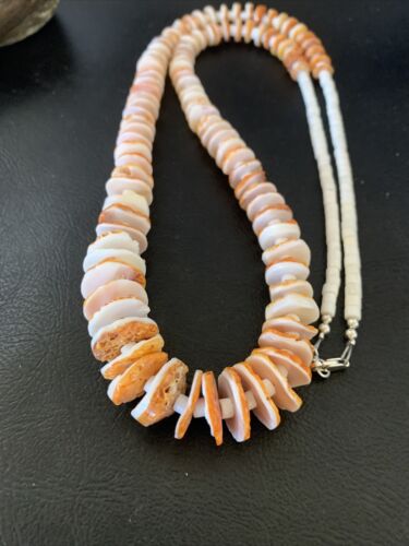 Navajo Turquoise, Orange Spiny Oyster, Pink Shell Necklace | Sterling Silver | Authentic Native American | Graduated | 28" | 12257