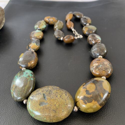 Navajo Graduated Sterling Silver Green Chunky Turquoise Necklace | Authentic Native American | 22" | 1855