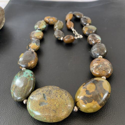 Navajo Graduated Sterling Silver Green Chunky Turquoise Necklace | Authentic Native American | 22" | 1855