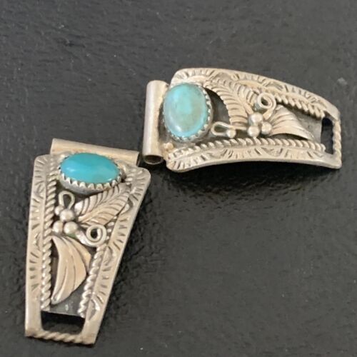 Vintage Navajo Sterling Silver Watch Tips | Old Pawn Blue Turquoise Band | Authentic Native American Jewelry | 12931