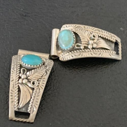 Vintage Navajo Sterling Silver Watch Tips | Old Pawn Blue Turquoise Band | Authentic Native American Jewelry | 12931