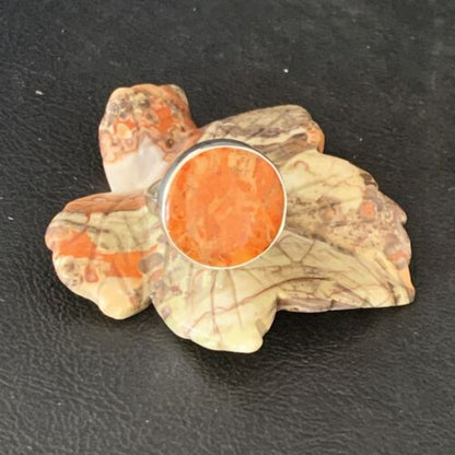 Native American Women's Apple Coral Sponge Ring | Sterling Silver | Sz 8 | 14046