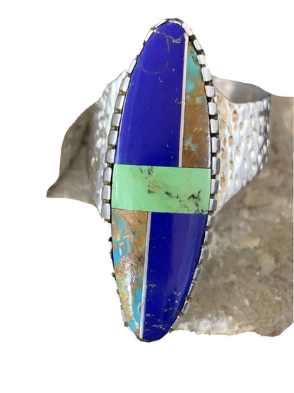 Native American Multi-Color Lapis Turquoise Inlay Ring | Sterling Silver | Sz 7 | 01469 - Masha USA