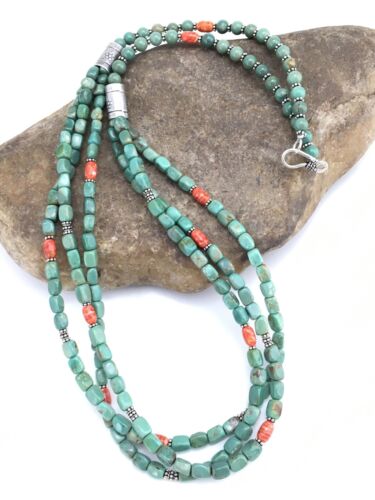 Navajo Green Royston Turquoise Spiny Oyster Necklace | Sterling Silver | 3-Strand 26" | 1140