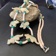 Navajo Pearls Blue Turquoise Shell Necklace | Fetish | Sterling Silver | 30" | Authentic Native American Handmade | 12555