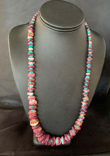 Navajo Purple Spiny Oyster Necklace | Sterling Silver | 24" | Authentic Native American Handmade | 13673