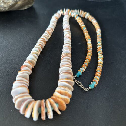 Navajo Sterling Silver Blue Turquoise & Spiny Oyster Graduated Necklace | Authentic Native American | 28" | 14729