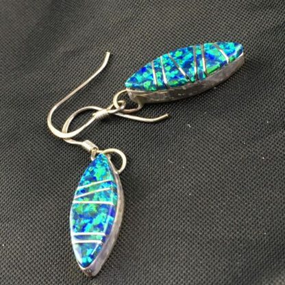 Navajo Blue Opal Inlay Turquoise Earrings | Sterling Silver | Authentic Native American Handmade | 2011