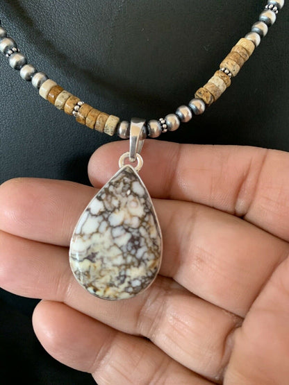 Men's Navajo Wild Horse Picture Jasper Pendant | Sterling Silver Necklace | Authentic Native American Handmade | 10332