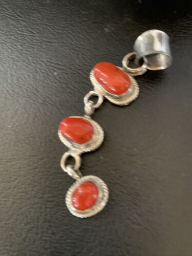 Navajo Red Coral Multi-Stone Necklace Pendant | Authentic Native American Sterling Silver | Multi-Stone | 13244 - Masha USA