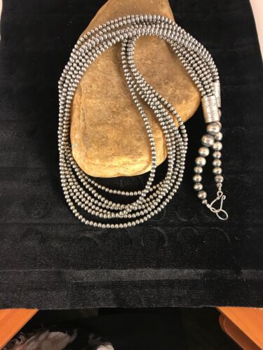 Specialty Navajo Pearls Necklace 6 Strand Sterling Silver 30”