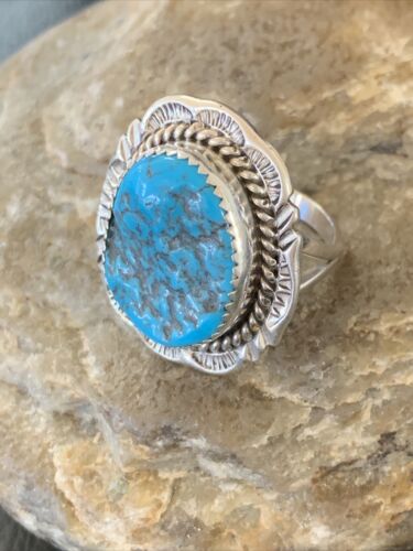 Southwestern Navajo Blue Kingman Turquoise Ring | Sterling Silver | Sz 8 | 12210