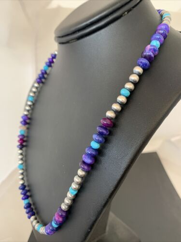 Navajo | Purple Sugilite | and Turquoise Bead Necklace | Sterling Silver | 20" | 1370