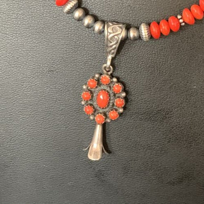 Authentic Navajo Red Coral Naja Pendant Necklace | Sterling Silver | Southwestern Style | 13881