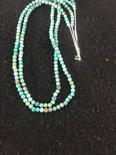 Navajo Turquoise Bead Necklace | 2 Strand | Sterling Silver | 19" | Authentic Native American Handmade | 8562