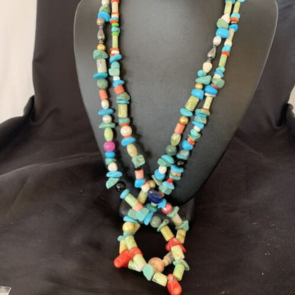 Southwestern American Santo Domingo Turquoise Coral Bead Necklace | 28" | Authentic Native American Handmade | 11987
