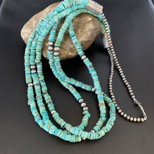 Southwestern Navajo 3-Strand Turquoise Heishi Necklace | Sterling Silver | 30" | 13155