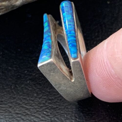 Navajo Blue Opal Inlay Band Ring | Sz 5.5 | Authentic Native American Handmade | 12418