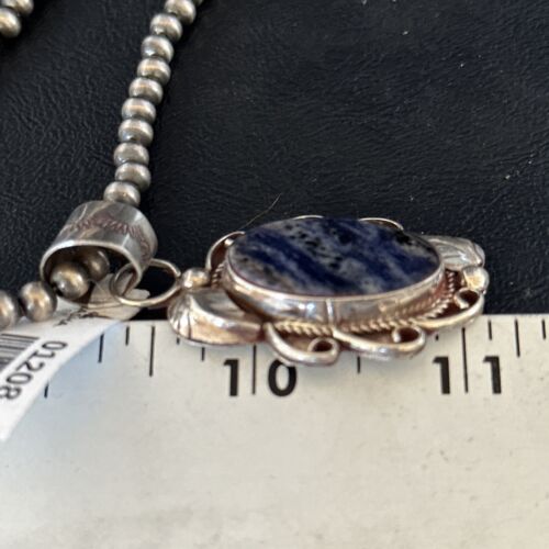 Navajo Denim Lapis Pendant Necklace | Sterling Silver Beads | Authentic Native American Handmade | 1208
