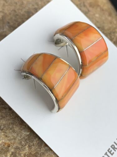 Navajo Orange Spiny Oyster Earrings | Sterling Silver | Authentic Native American Handmade | 190