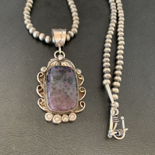 Navajo Pearls Purple Sugilite Necklace Pendant | Sterling Silver | Authentic Native American Handmade | 10912