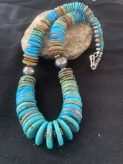 Navajo Graduated Blue Green Turquoise Necklace | Sterling Silver | Authentic Native American | 21" | 605