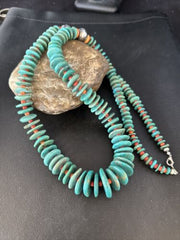 Navajo Turquoise Spiny Oyster Necklace | Sterling Silver | Authentic Native American | 32" | 14362