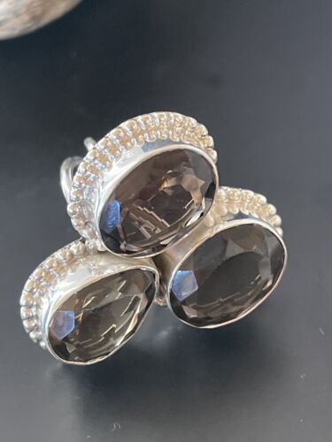 Navajo Smokey Quartz Cluster Ring | Authentic Native American Sterling Silver | Multi-Stone | Sz 8 | 11451 - Masha USA