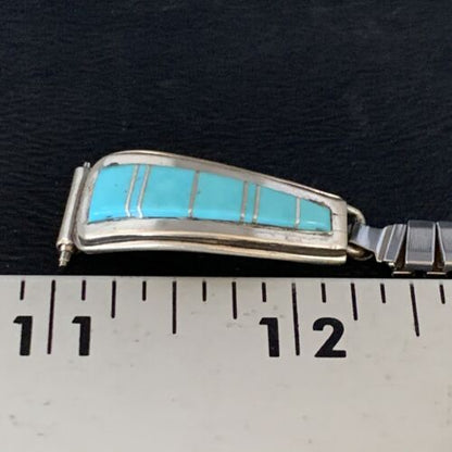 Navajo Sterling Silver Watch Tips with Blue Turquoise Inlay Band | Authentic Native American Jewelry | 13728