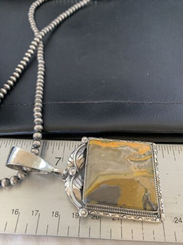 Navajo Bumblebee Jasper Pendant Necklace | Sterling Silver | Authentic Native American Handmade | 10462